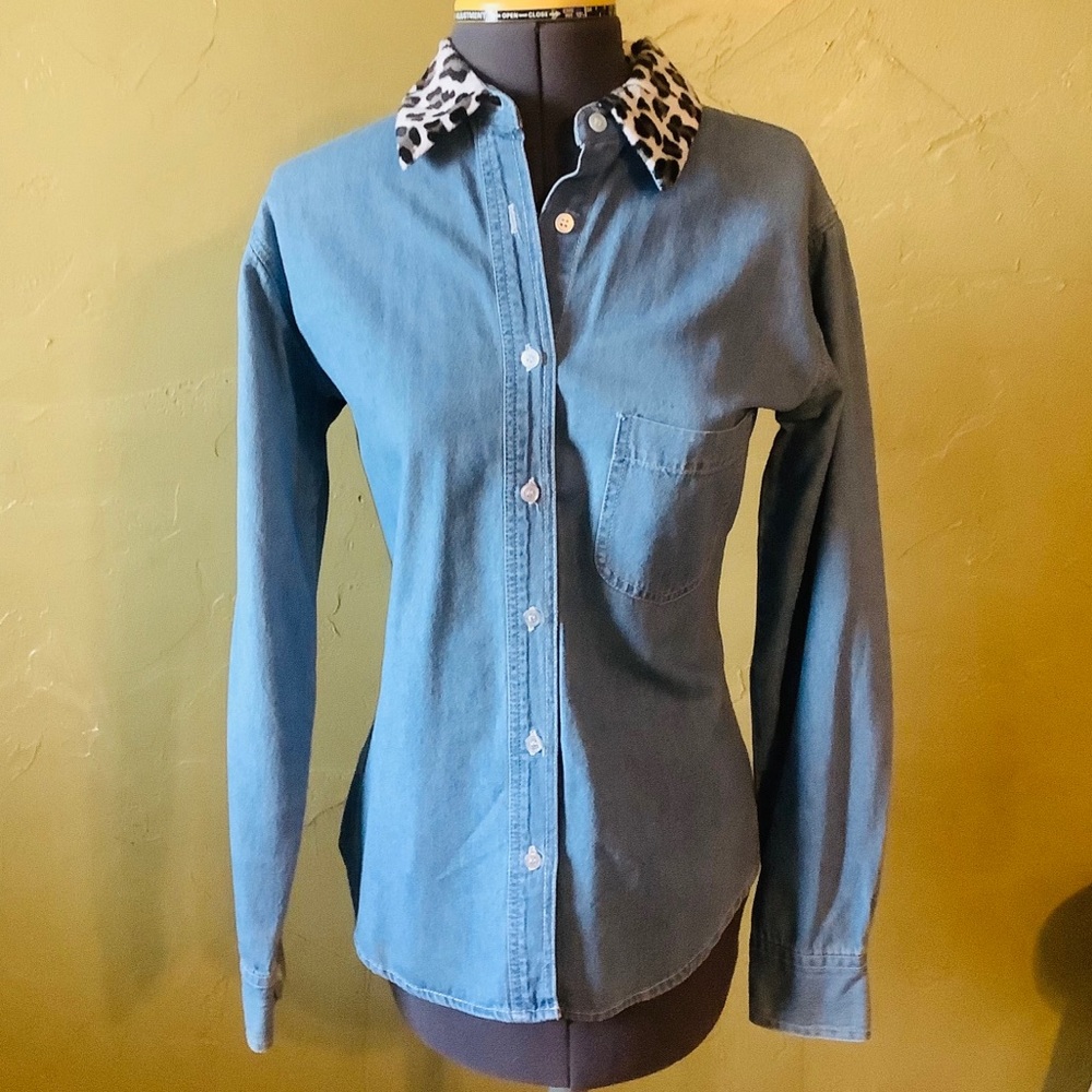 Vintage Era Blues Leopard Collar Jean Shirt